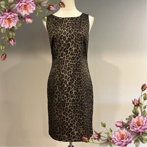 Ann Taylor knee length sleeveless fitted leopard print‎ dress size 6